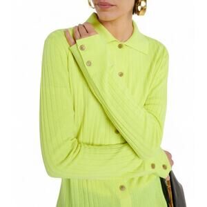Lisa Yang Aria Cardigan Cashmere Shirt Sweater in Neon Citrus 1 S-M
